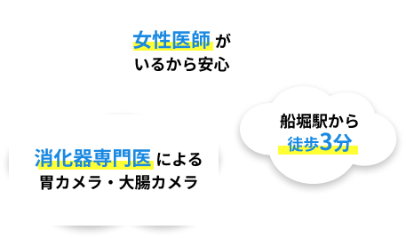女性医師がいるから安心・船堀駅から徒歩3分・消化器専門医による胃カメラ・大腸カメラ